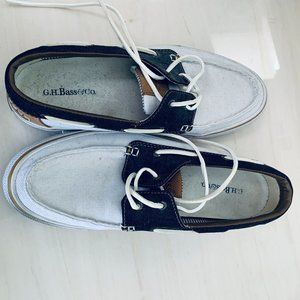 Men’s G H Bass & Co Deck Shoes Delightful Navy, Tans White Blue Ticking Lining